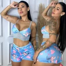 Short Doll Cropped Espera Marido Ondinha Baby Feminino Pijama Renda Roupa De Dormir Virgínia Personagens Promoção