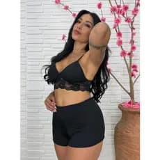 Short Doll Cropped Espera Marido Ondinha Baby Feminino Pijama Renda Roupa De Dormir Virgínia Liso Promoção