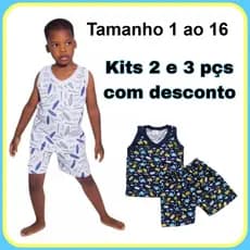 1, 2 ou 3 Pijama Infantil Masculino Regata Menino 1 ao 16 Mafessoni