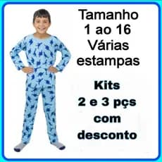1, 2 ou 3 Pijama Infantil Manga Longa Menino Masculino Malha 100% Algodão 1 ao 16 Mafessoni