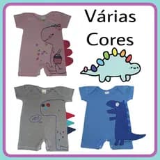Macacão Curto Bebê Dinossauro Suedine Menino Menina
