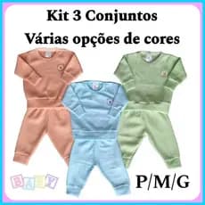 Kit 3 Conjunto Pijama Unisoft bebe 1 / 2 / 3 inverno infantil menino e menina