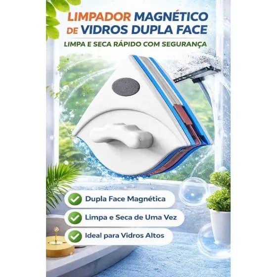 Limpa Vidros Magnético Rodo Mágico Dupla Face C/ Super Ím