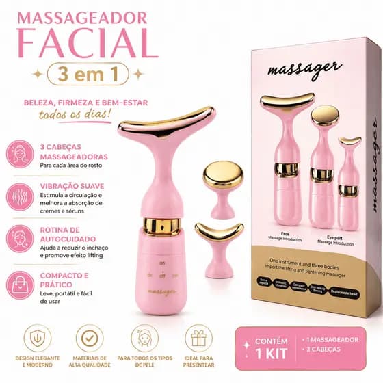 Facial 4D Elétrico 3 em 1 Premium Rosa Vibração de massagem
