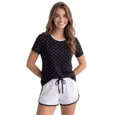 Short Doll Feminino Manga Curta Com Short Confortável Para Dormir E Ficar Em Casa Leve Prático Macio