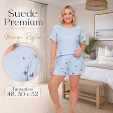Baby Doll Plus Size Feminino Manga Curta Suede Estampado Confortável Para Dormir E Ficar Em Casa Top
