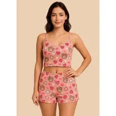 Babydoll Feminino Short Doll Estampado Suede Roupa de Dormir