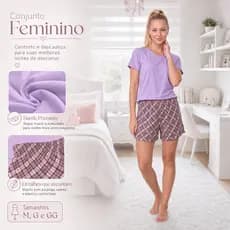 Pijama Feminino Meia Coxa Suede Estampado Confortável Roupa de Dormir