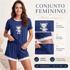 Pijama Feminino Meia Coxa Suede Estampa Capivara Confortável Para Dormir E Ficar Em Casa Muito Macio