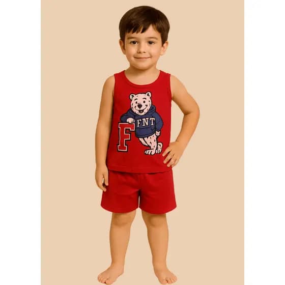 Pijama Infantil Masculino Regata Bermuda Suede Verao Roupa de Dormir