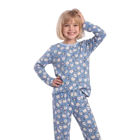 Pijama Infantil Feminino Manga Longa Suede Quentinho Conjunto Blusa e Calça G GG M Leve Macio Basico