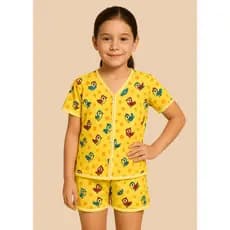 Short Doll Infantil Aberto Manga Curta Com Short Confortável Para Dormir E Usar Em Casa Leve E Macio