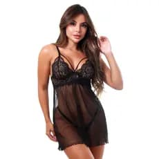 Babydoll Camisola Feminina Tule Renda Com Bojo Roupa de Dormir Sensual