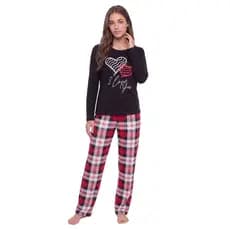 Pijama Feminino Manga Longa Suede Estampado Inverno Quentinho Conjunto Blusa e Calça Tamara