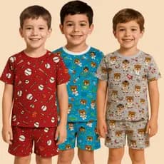 Pijama Infantil Menino Kit 3 Manga Curta Meia Coxa Verao Roupa de Dormir