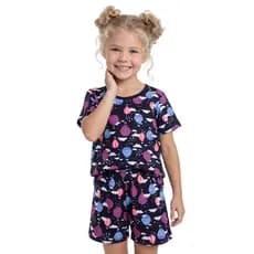 Pijama Infantil Curto Manga Curta Com Short Confortável Para Dormir E Ficar Em Casa Leve Macio Verão