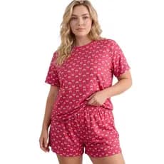 Pijama Feminino Meia Coxa Plus Size Estampado Confortável Roupa de Dormir