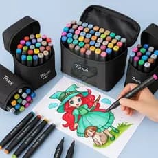 KIT 24/48/60 Estojo Bolsa Caneta Marcadores TOUCH Com Ponta Dupla Tampa Com NÚMERO DE CORES Conjunto