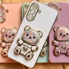 Capa Capinha Silicone Anti Impacto com Suporte de Urso 3D para Samsung Galaxy A56 A36 A26 A17 A16 Proteção Câmera e Tela