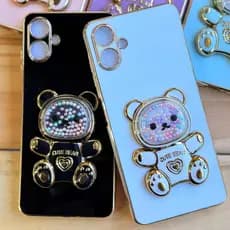 Capa Capinha Silicone Anti impacto com Suporte de Urso 3D para Samsung Galaxy A07 / Galaxy A06 / Proteção Câmera e Tela