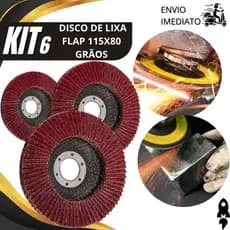 Kit 6/3/2 Disco Flap 115x80 Grão 80 Disco de Lixa Abrasivo Profissional para Ferro, Aço e Madeira
