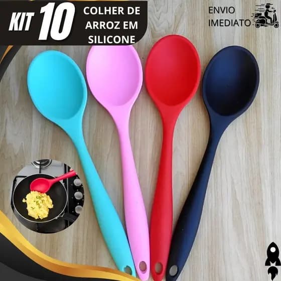 Kit 10/5/3 Colher de Silicone para Pegar Arroz Utensílio de Cozinha Resistente ao Calor Para Natal