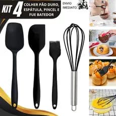 Kit 4 ou 1 Peça Espátula Reta Pão Duro Fouet e Pincel Premium Utensílios de Silicone Confeiteira Pascoa