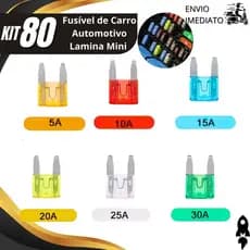 Kit Fusíveis Automotivos Lâmina Mini 20 a 80Unidades 5/10/15/20/25/30A para Carro Moto Caminhonete