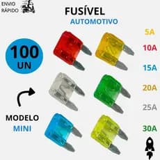 Fusível Automotivo Lâmina Mini 10 a 100 Unidades Kit Completo 5A a 30A Para Carro e Moto