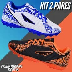 Kit 2 Pares Chuteira Adulto Solado Colado E Costurado Masculino Original Promoção Society Leve