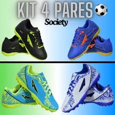 Kit 4 Pares Chuteira Infantil+Adulto Society Futebol Campo gramad Macio Confortavel Leve Atiderrapante Promoção Desconto