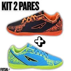 Kit 2 Pares Chuteira Futsal Tênis Salão Quadra Bico Reforçado Solado Antiderrapante Masculino Leve