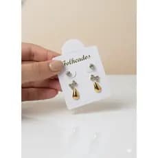 kit Trio de Brincos Laço Folheado Ouro 18k 3 Pares