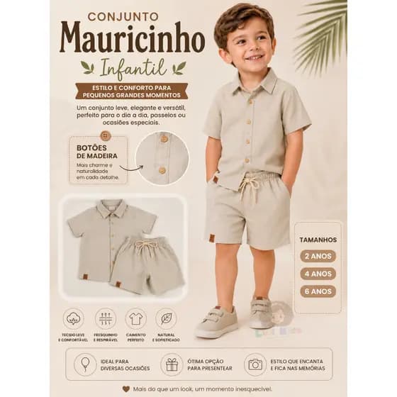 Conjunto Mauricinho Infantil linho de menino 2 a 8 anos Conjunto infantil menino Roupa infantil Presente de Batizado