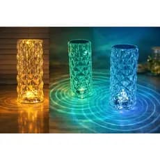 Luminária de Mesa LED Multicor quente, azul, verde e variações Cristal Decorativa Com USB 21cm