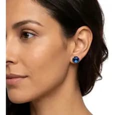 Brincos Femininos Cravejado Pedra Azul Zircônia Ouro 18k elegante Luxo