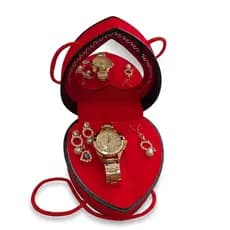 Kit Presente Relógio Feminino Luxo Conjunto De Semijoia Estojo coraçao Vermelho