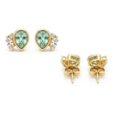 Par Brinco Feminino Gota Verde Água Com Ponto De Luz e Zirconia Luxo Elegante banhado a ouro 18k