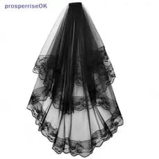 [newpros] Véus De Casamento Pretos De Renda De Duas Camadas Com Pente Noiva Curtos Fantasia De Cosplay Acessórios De Cab