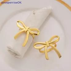 [newpros] 4 Peças De Anel De Guardanapo Com Laço Dourado , Porta-Reutilizável , Adequado Para O Dia Dos Namorados , Fest