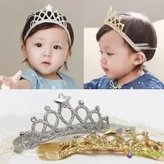Tiara Elástica com Strass para Infantil Bebês e Meninas Faixa de Cabeça de Princesa com Coroa e Acessórios para Cabelo