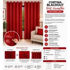 Cortina Blackout Voil Vermelho 2 em 1 Com Forro e Ilhós 280x260cm Bloqueio de Luz
