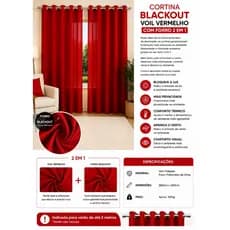 Cortina Blackout com Forro 2 em 1 Voil Vermelho com Ilhós 280x220cm  Elegância Privacidade Conforto