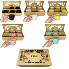 JOGO COM 6 XICARAS EM CAIXA MDF DECORADA