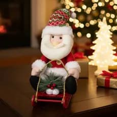 Papai Noel de Trenó 33cm Decoração de Natal em Feltro Enfeite Natalino para Sala e Estante