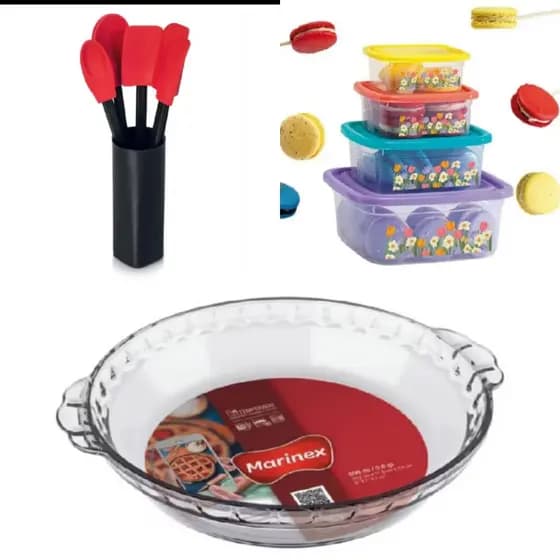 Kit Cozinha - Com 4 Potes + Kit 6 Utensílios + Forma 600ml Marinex