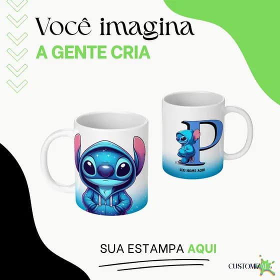 Caneca STITCH Personalizada com a INICIAL do seu NOME| SEU NOME | AZUL | ROSA | LILO| LILO E STICH