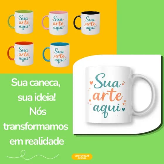 Caneca Personalizada com Foto, Logo, Nome ou Frase 325ml - Porcelana ou Polímero - Presente Criativo|Datas comemorativas