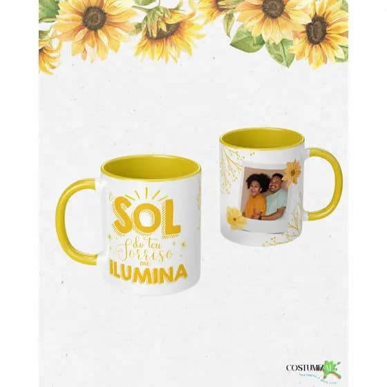 Caneca Girassol Amarela| Branca| Casal| Personalizada Com Nome Porcelana ou Polímero 325ml Presente Criativo|Namorados