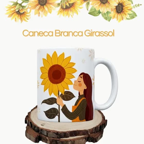 Caneca Xícara de Café Girassol com Frase Motivadora - Porcelana Branca/Amarela Presente Criativo
